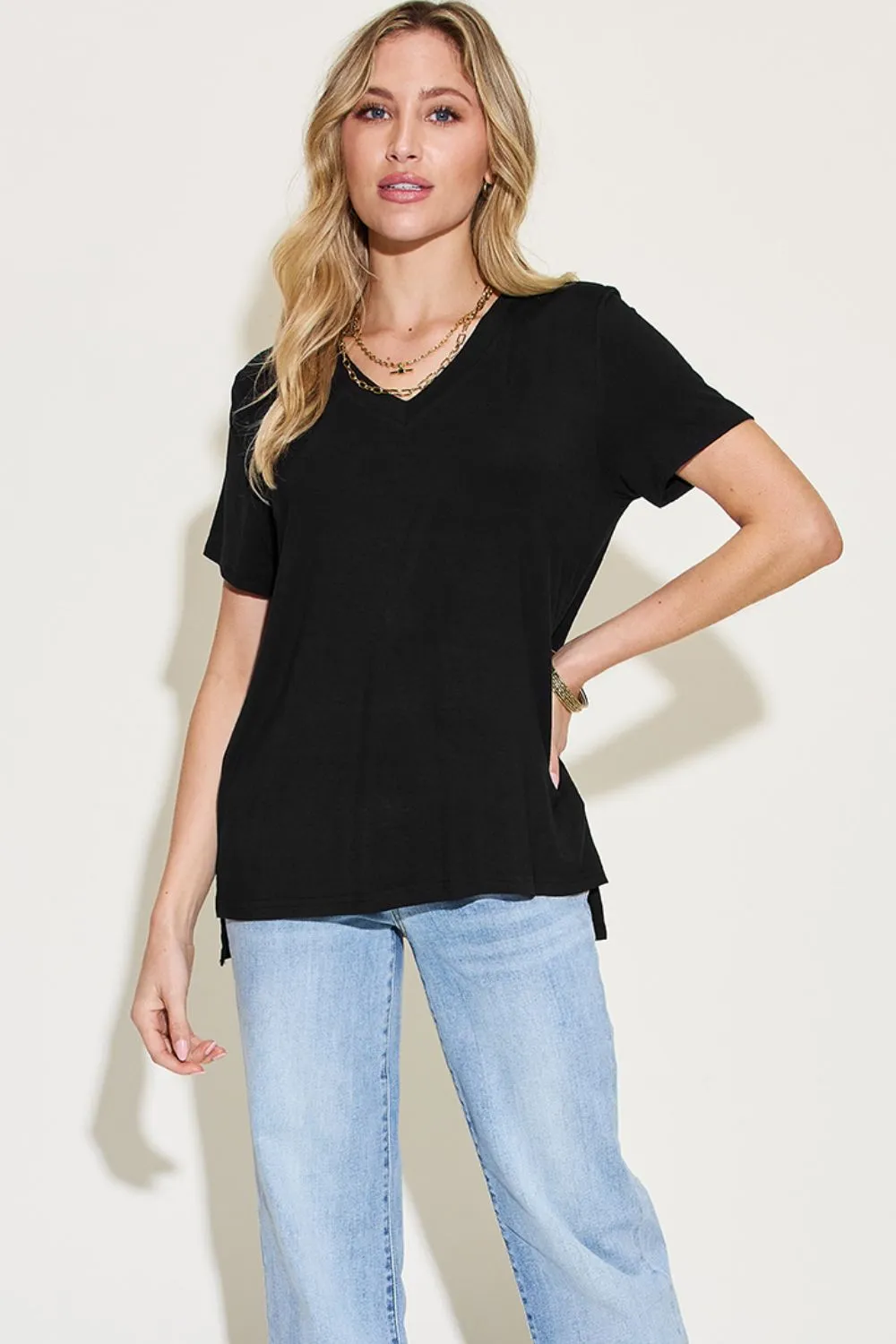 Full Size V-Neck High-Low T-Shirt, image 10