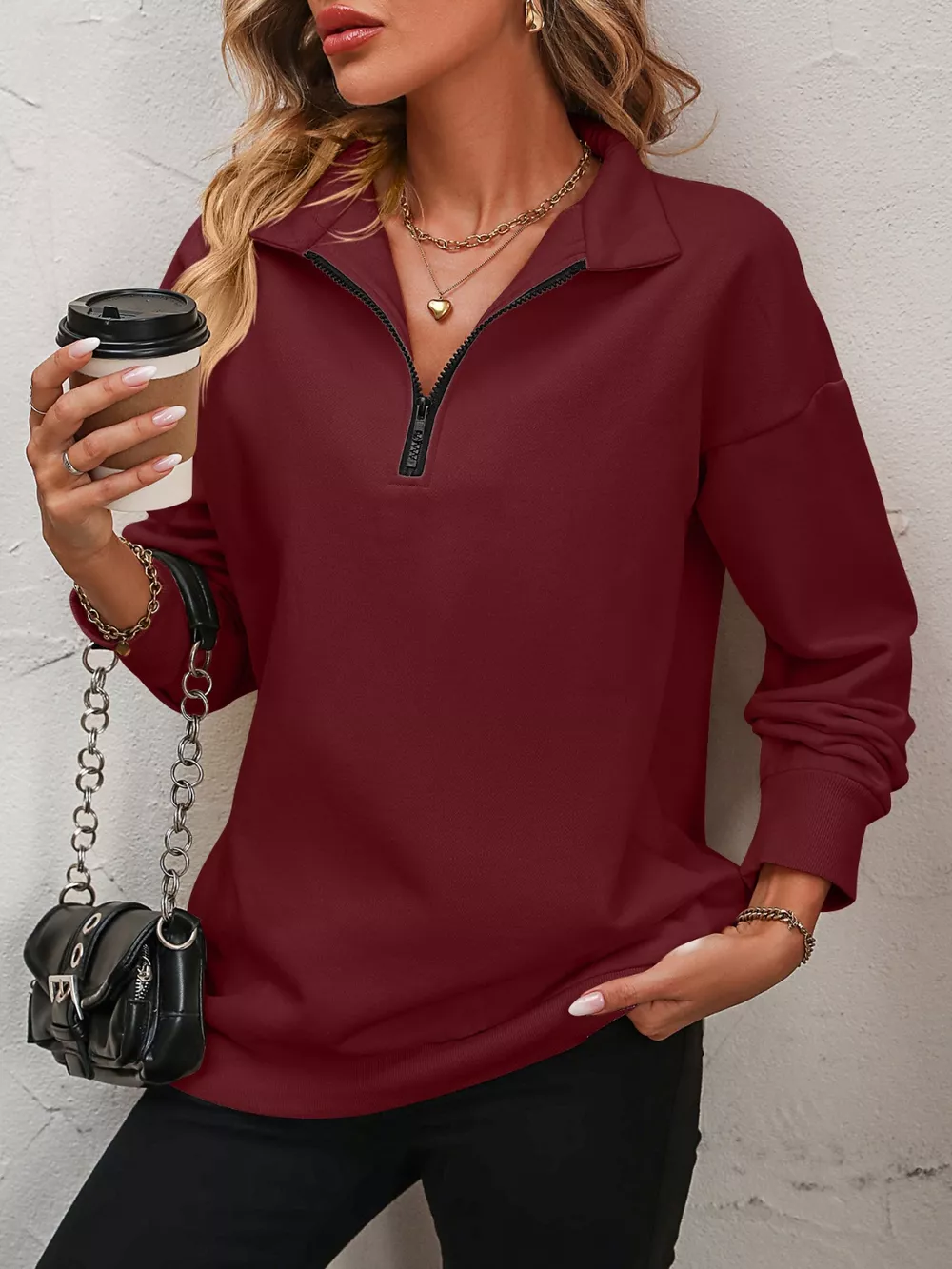 Quarter Zip Dropped Shoulder Sweatshirt, image 28