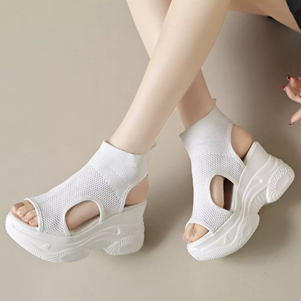 Cutout Mesh Wedge Sandals, image 4