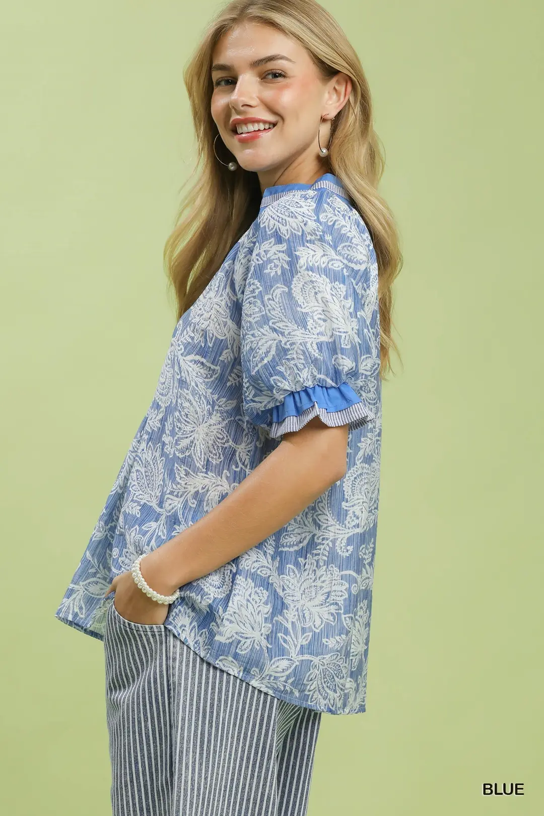 Floral Print Puff Sleeve Top, image 2