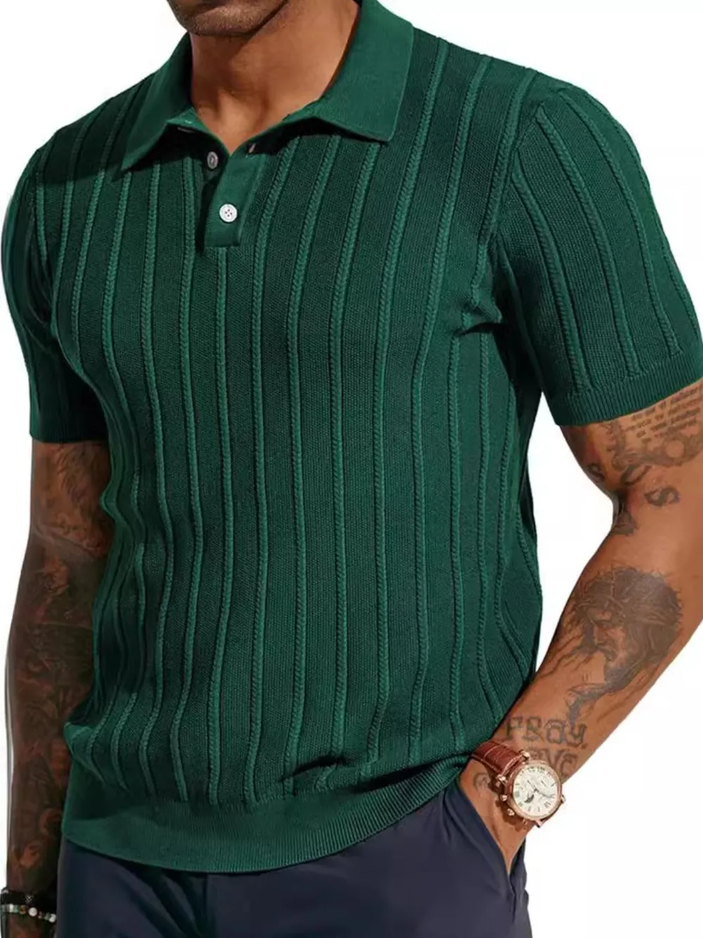 Men's Full Size Button Detail Short Sleeve Polo Plus Size, image 4