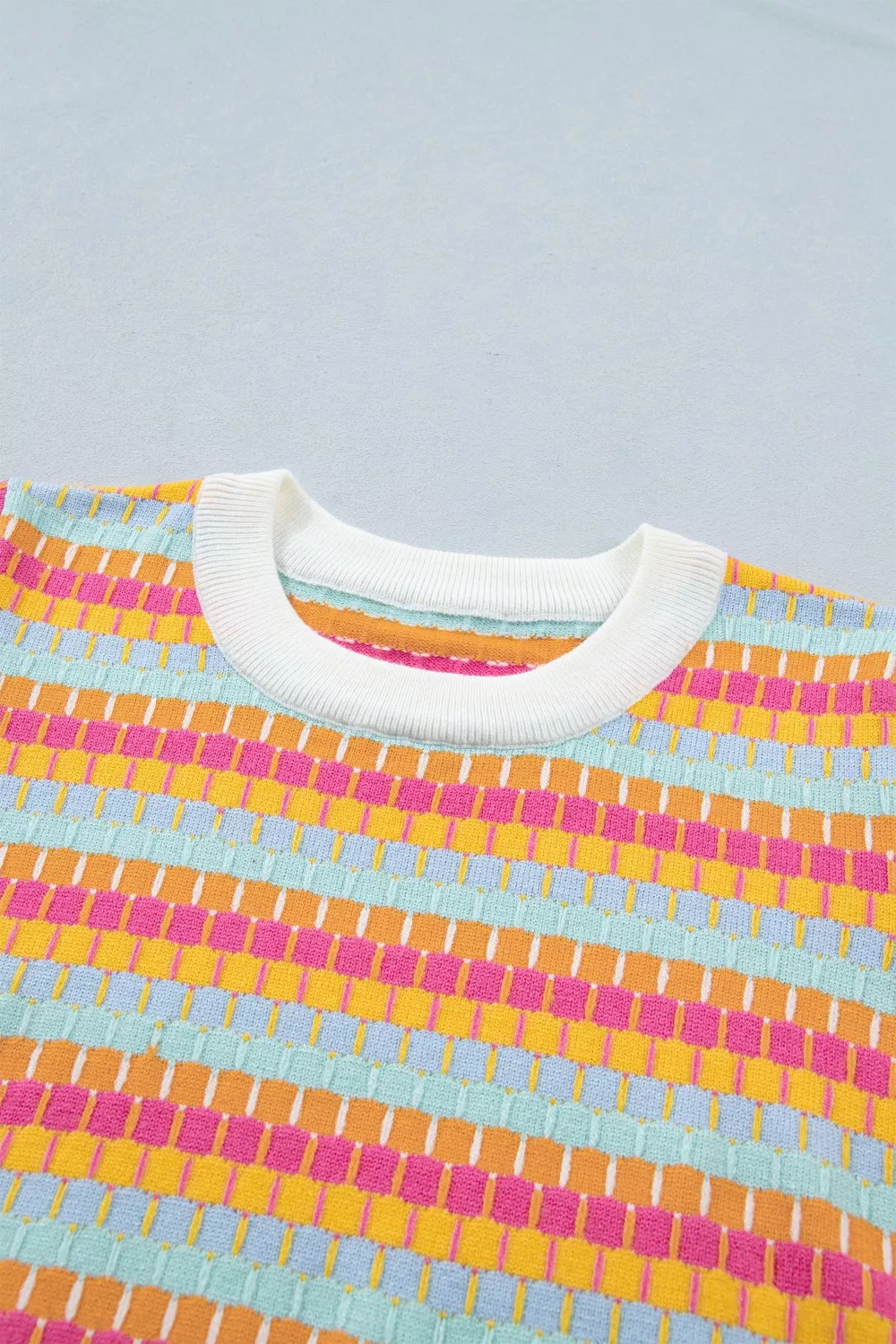 Abstract Striped Knit Short Sleeve Sweater, image 5
