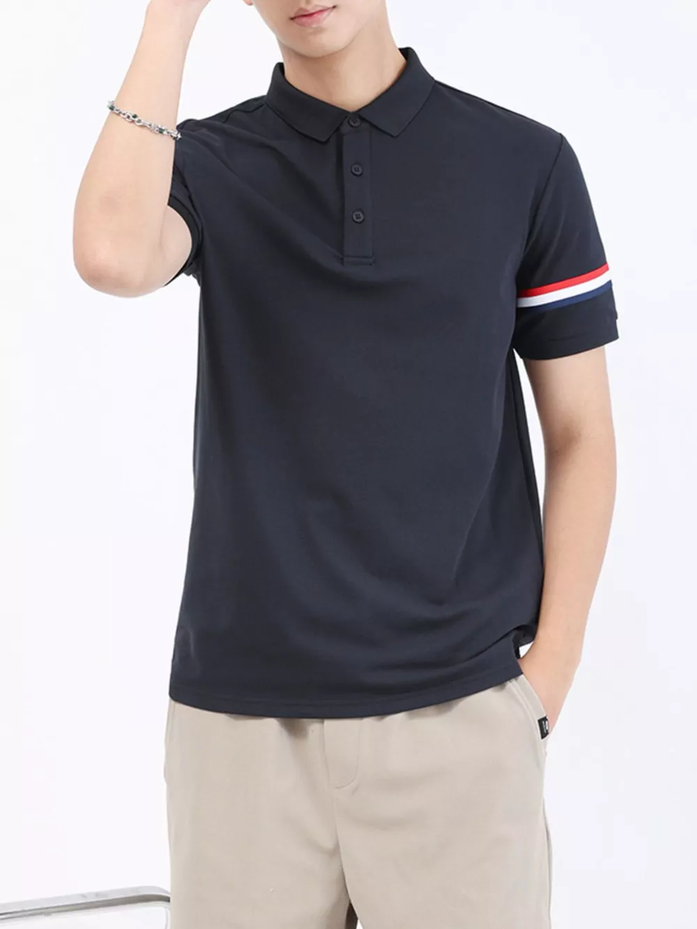 Men's Plus Size Striped Trim Casual Polo, image 7