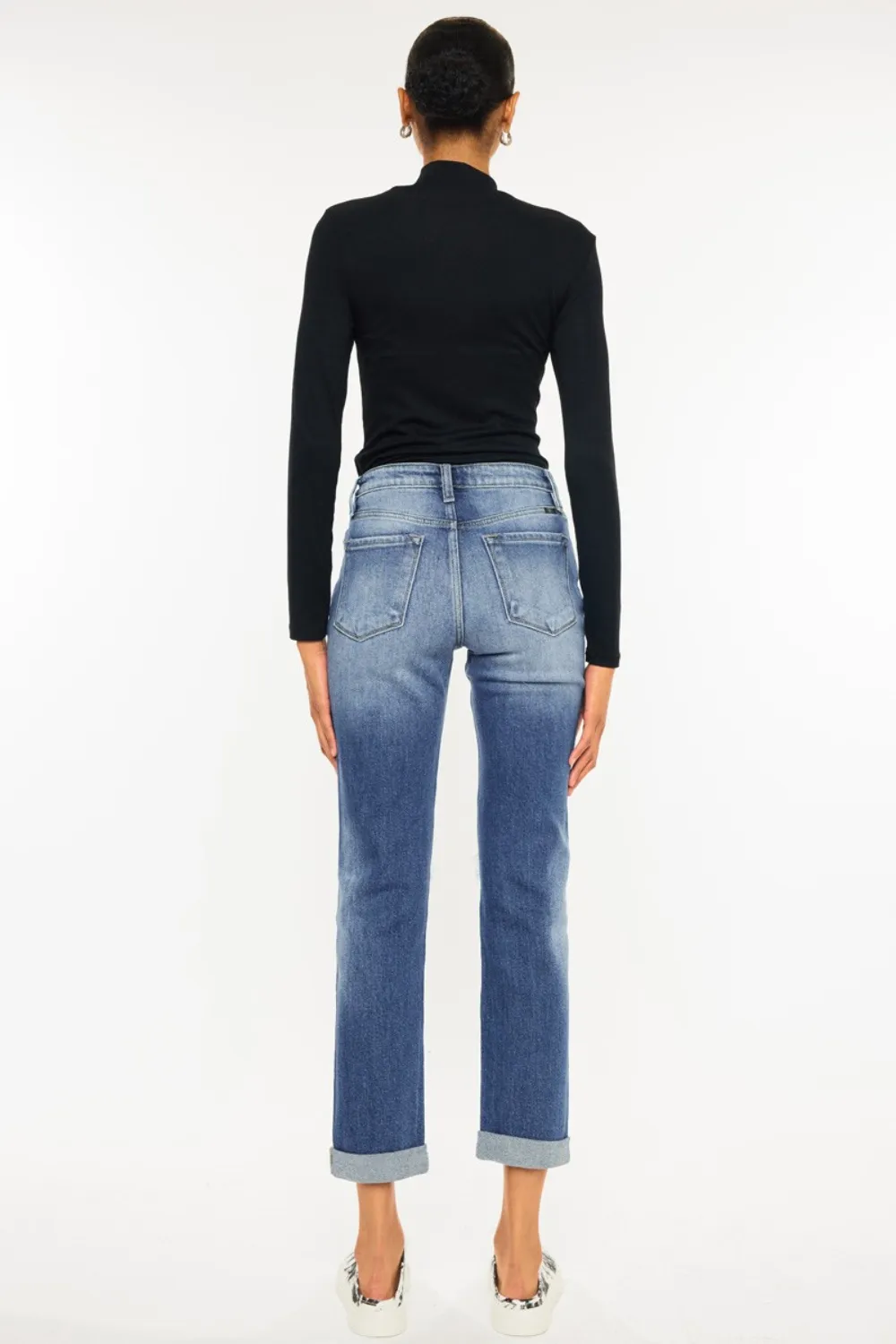High Waist Distressed Hem Detail Cropped Straight Jeans, image 3