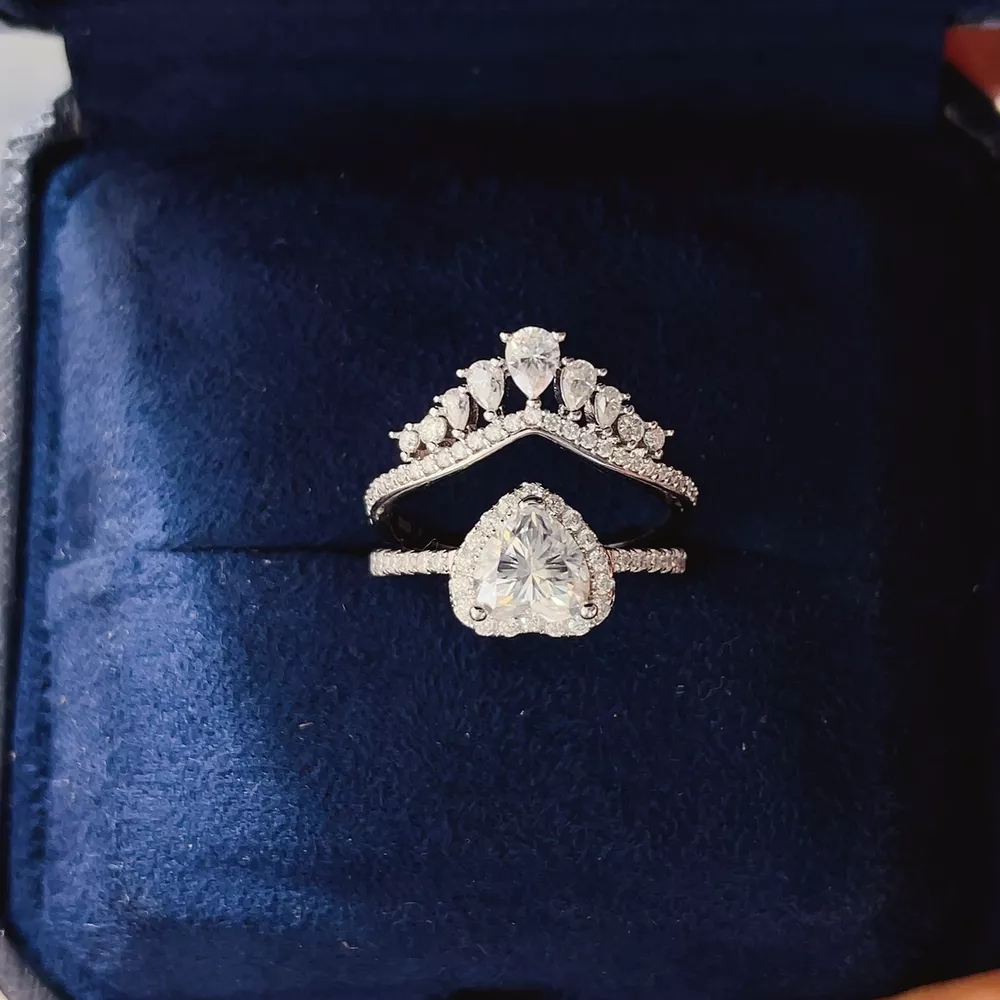 2 Carat 925 Sterling Silver Moissanite Ring Set, image 2