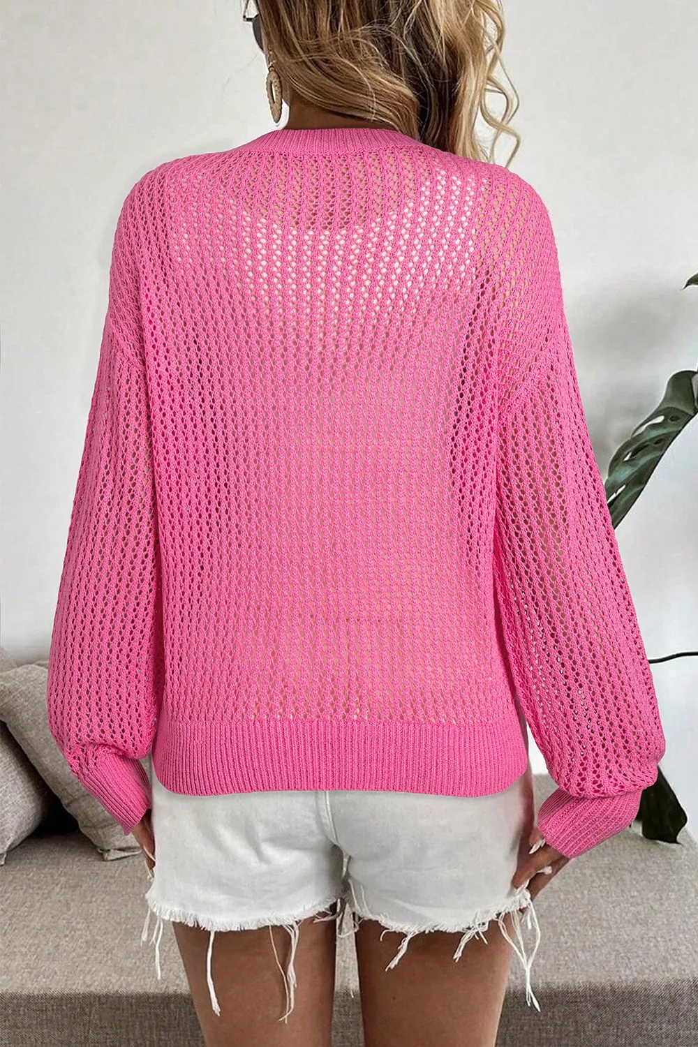 Bow Openwork Round Neck Knit Cover Up, image 2