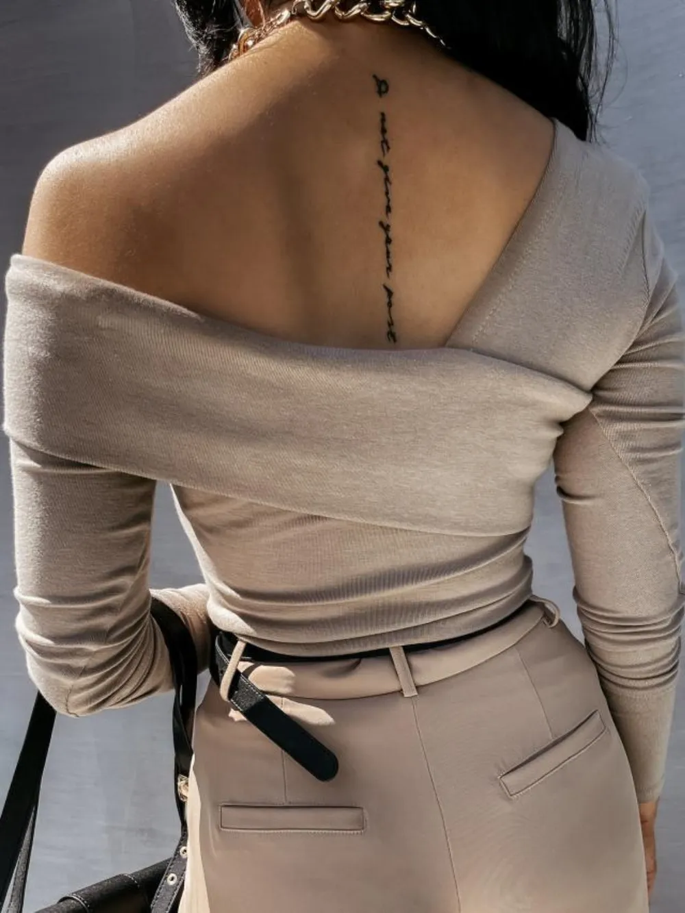 Asymmetrical Single Shoulder Long Sleeve T-Shirt, image 4