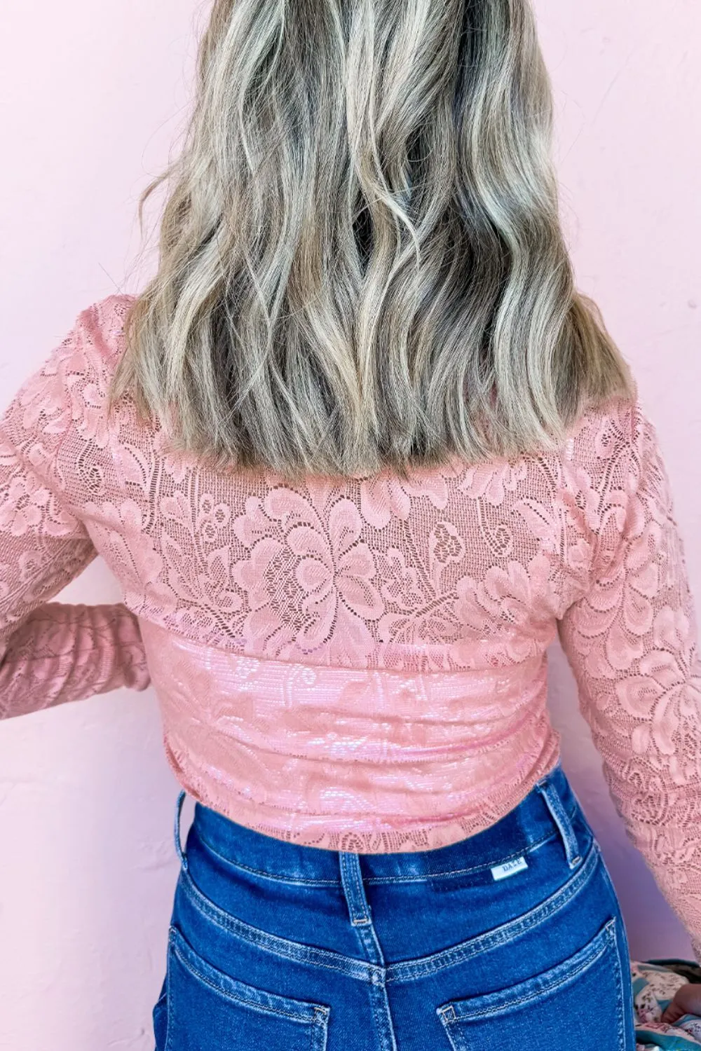 Lace Flower Round Neck Long Sleeve Top, image 3
