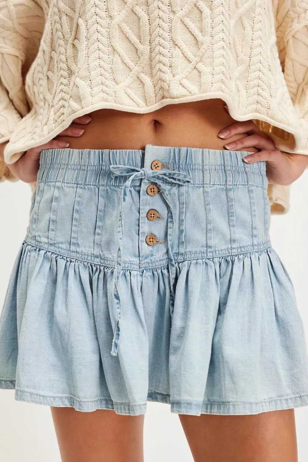 Buttoned Ruffled Mini Denim Skirt, image 3