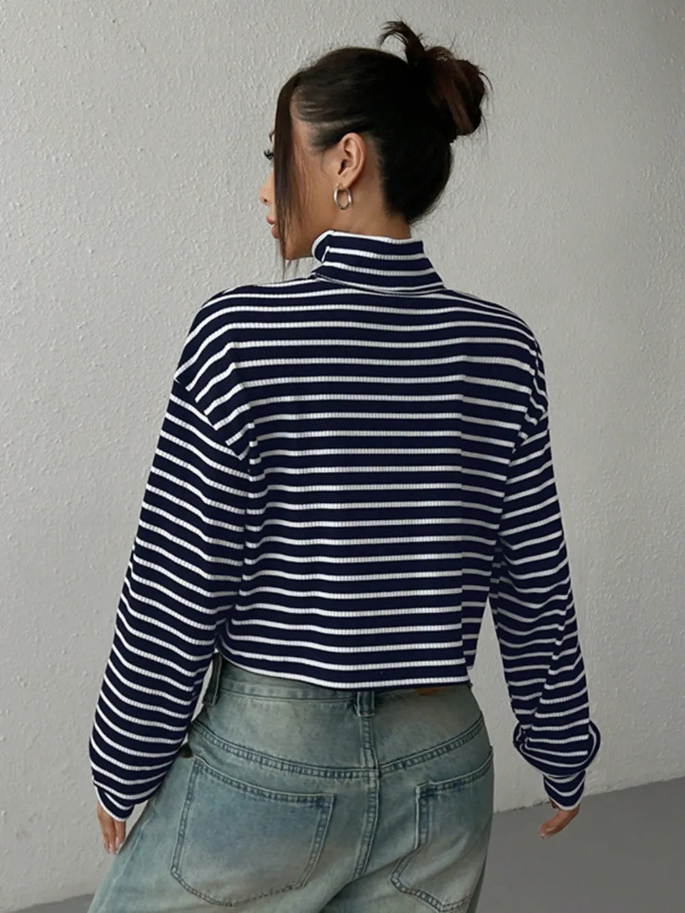 Striped Turtleneck Long Sleeve T-Shirt, image 3