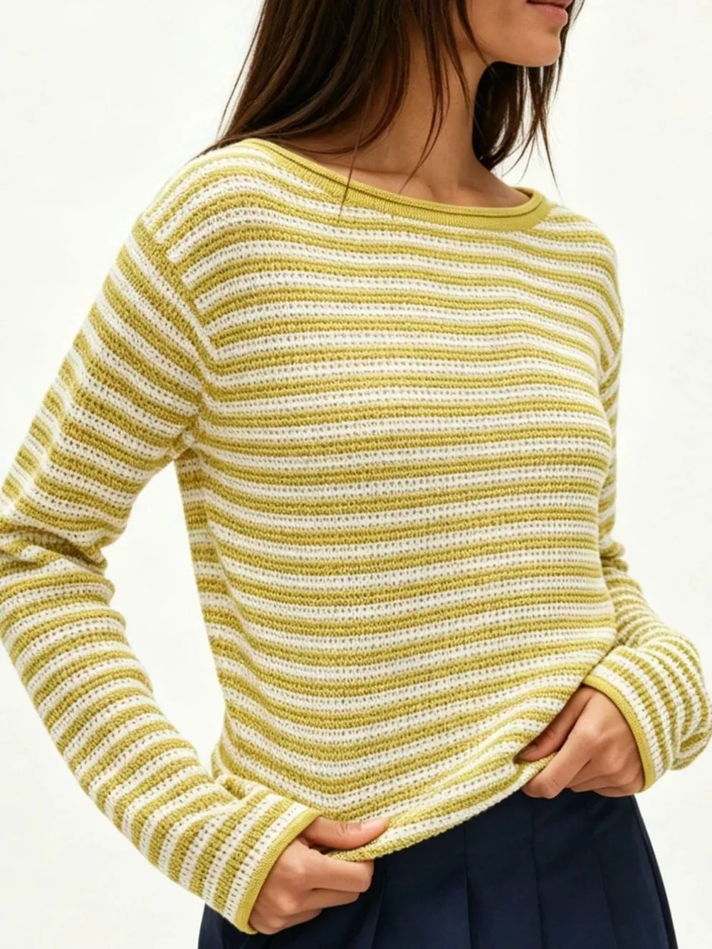 Striped Boat Neck Knit Sweater, image 13