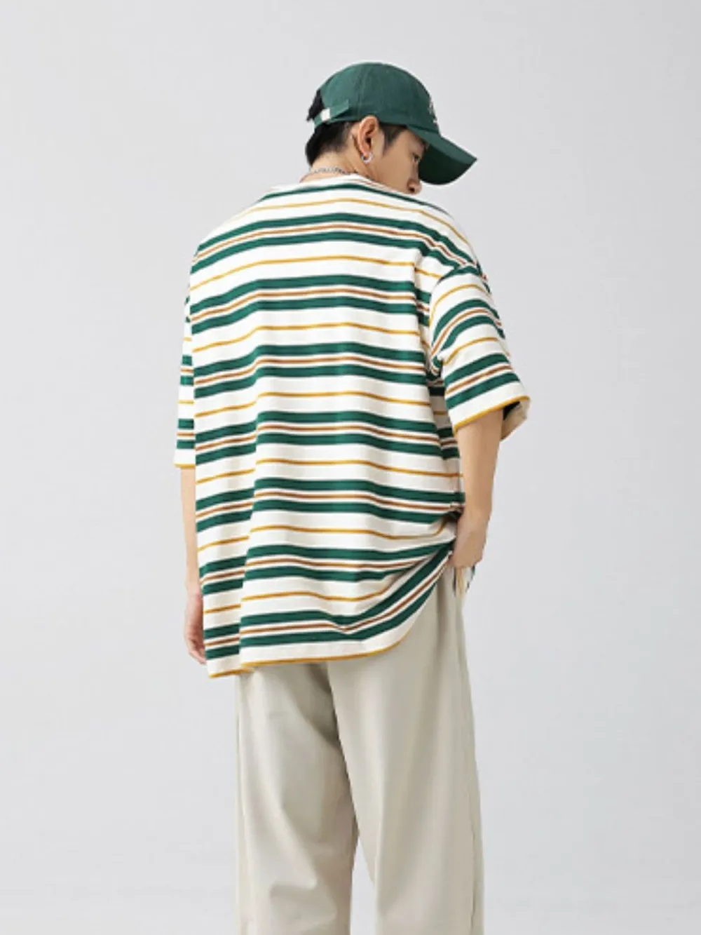 Men's Plus Size Basic style Round Neck Striped T-Shirt, image 5