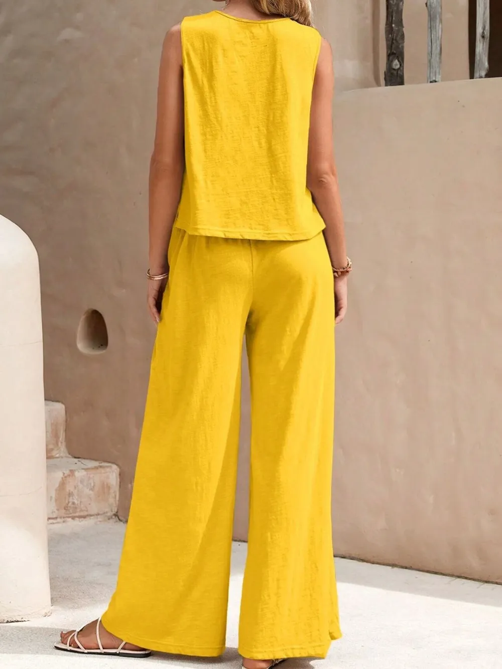 Round Neck Sleeveless Top and Wide Leg Pants Set, image 5