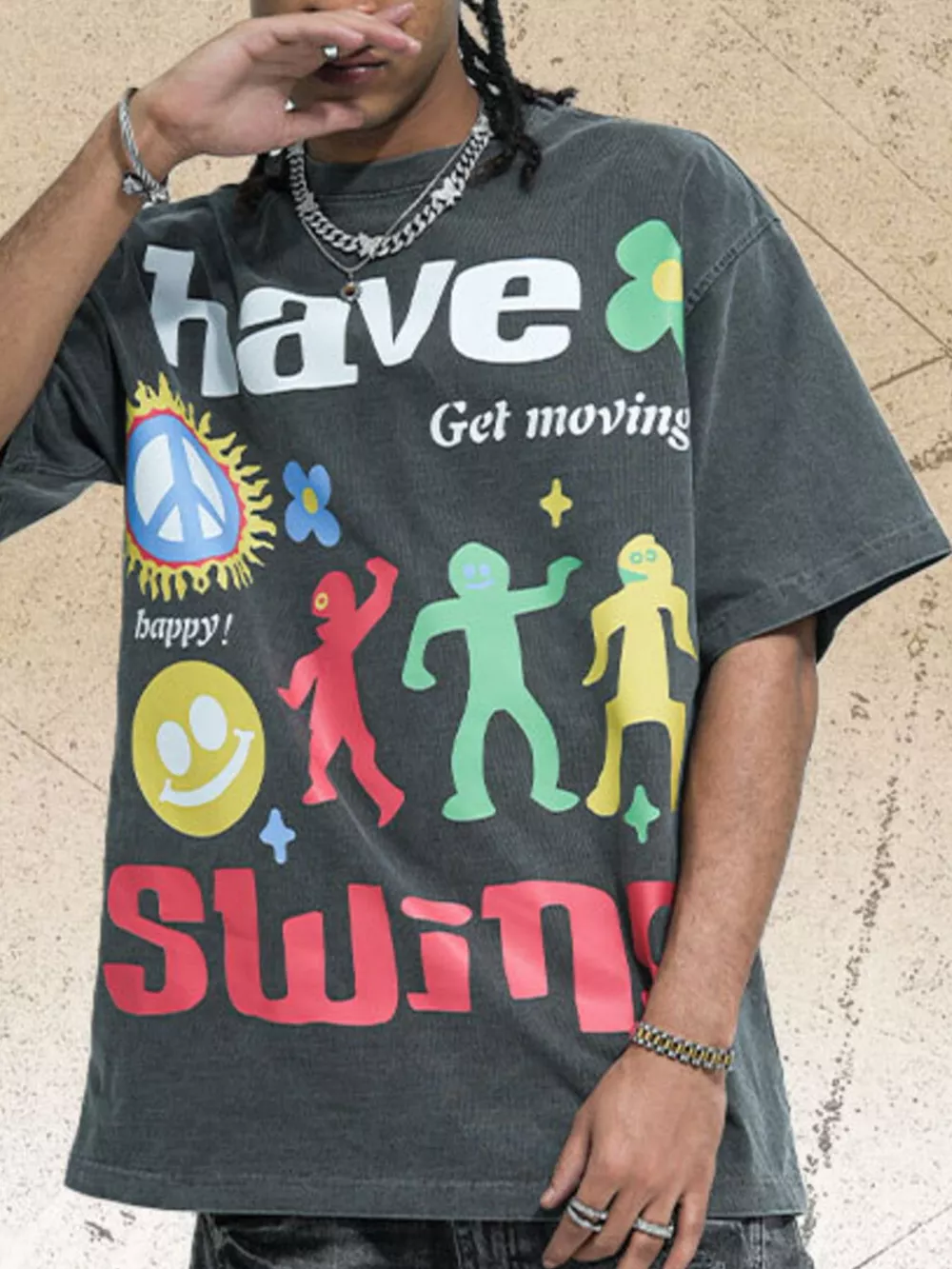Men's Graphic Round Neck Oversized T-Shirt, image 4