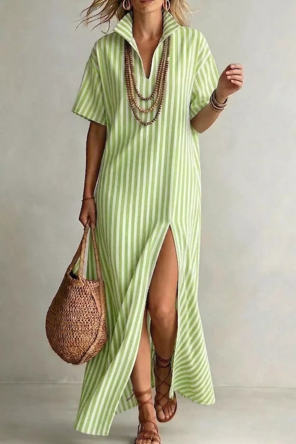 Striped High Slit Maxi Dress, image 2