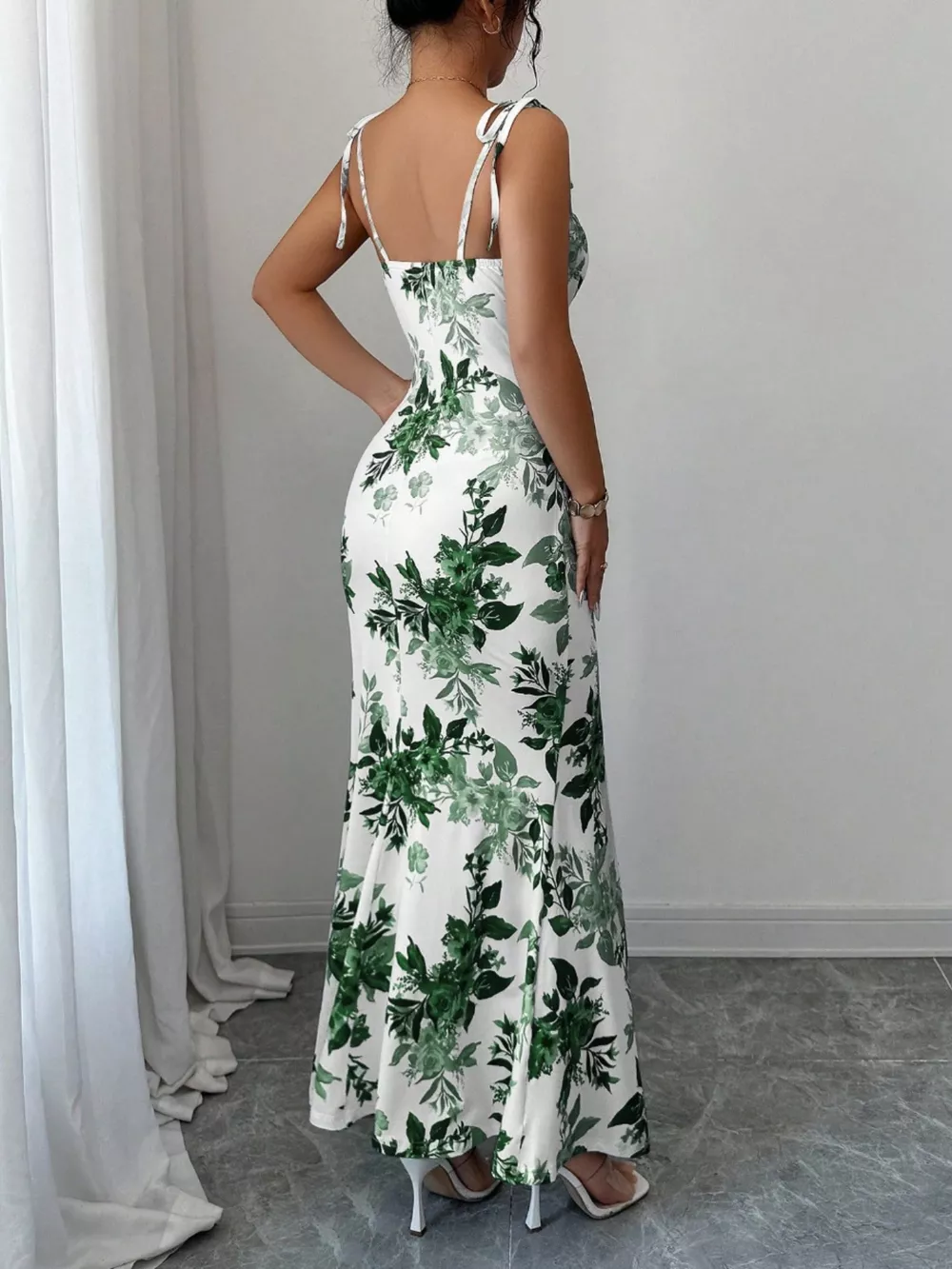Printed Tie Strap Slit Maxi Dress, image 23