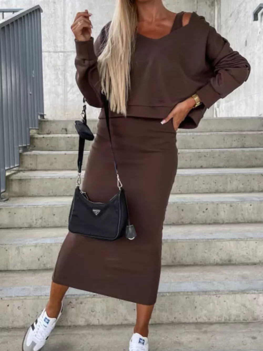 Solid Color Tank Dress and V-Neck Hoodie Set, image 3