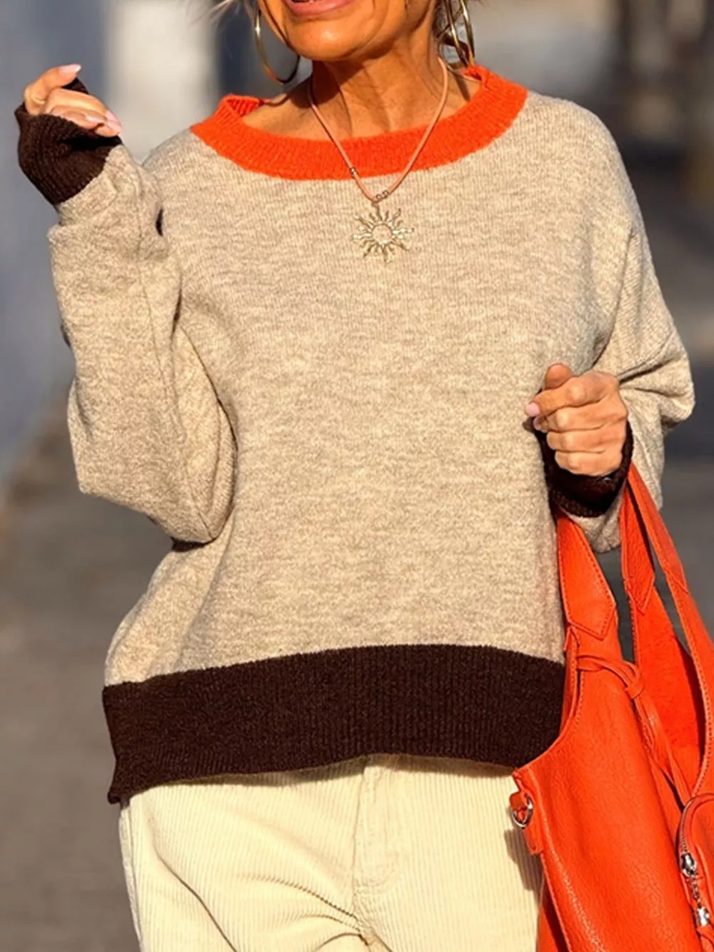 Contrast Trim Crew Neck Sweater, image 8