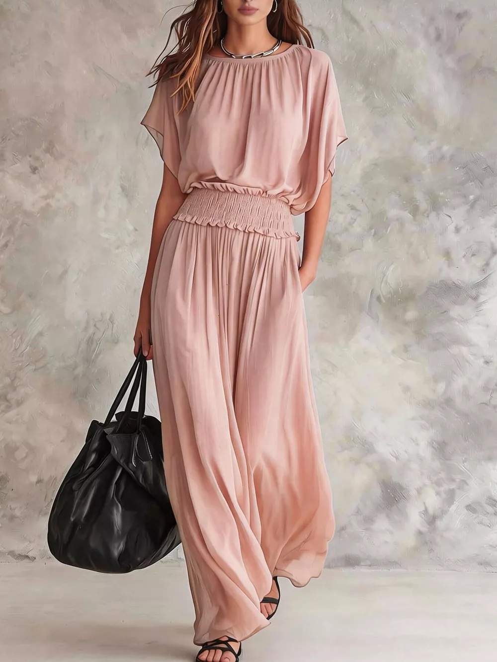 Chiffon Maxi Dress with Smocked Waist, image 4