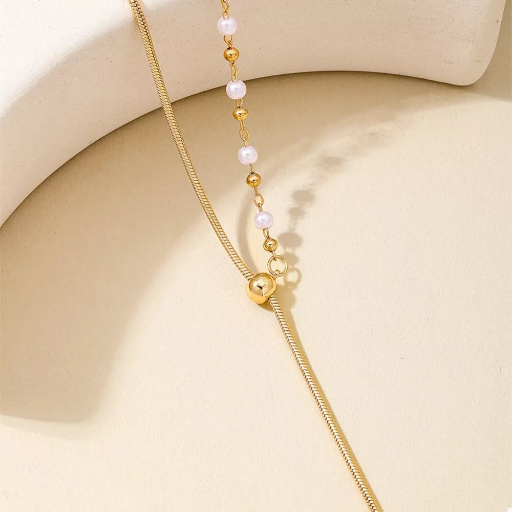 18K Gold-Plated Chain Y-Drop Necklace with Synthetic Pearl Accent, image 3