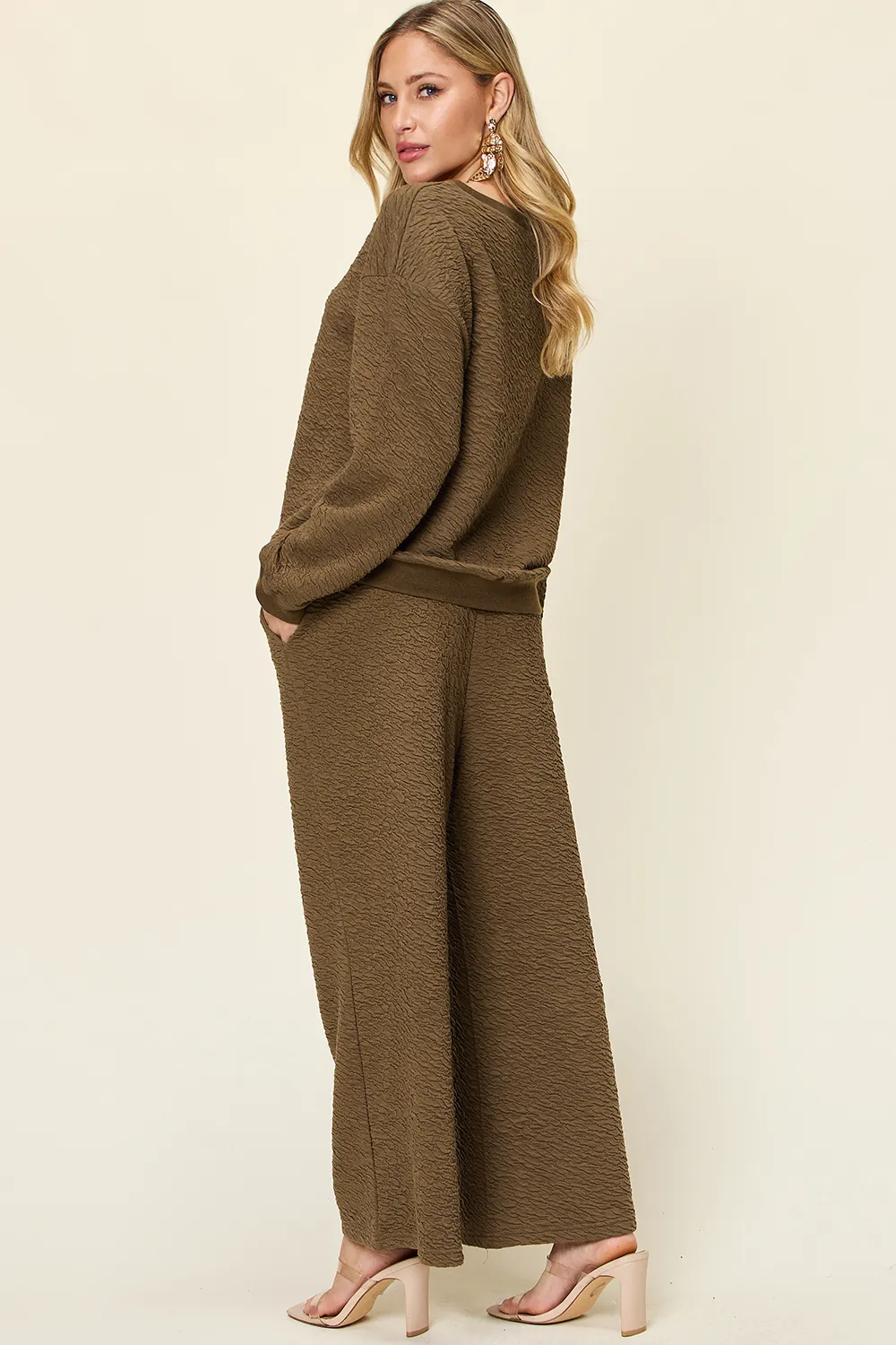 Full Size Texture Long Sleeve Top and Pants Set, image 5