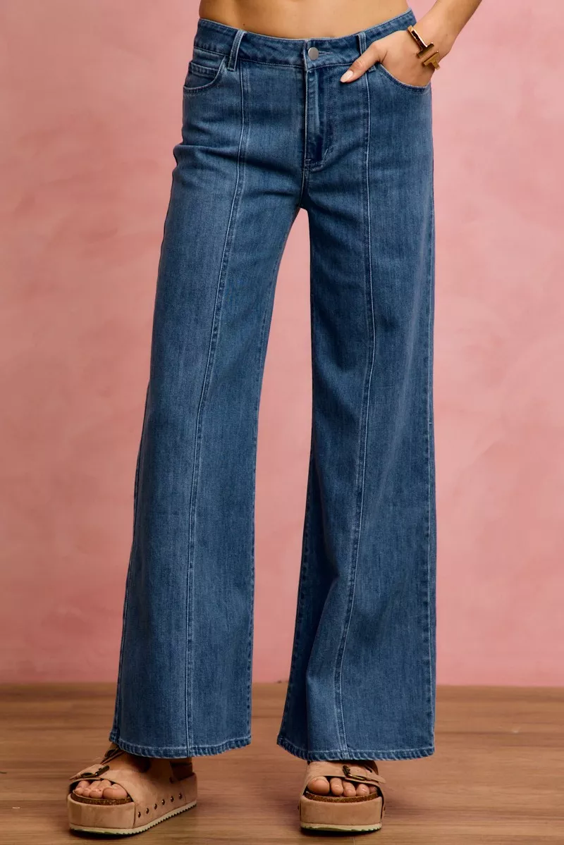 Seam Detail Mid Rise Stretch Denim Jeans, image 6