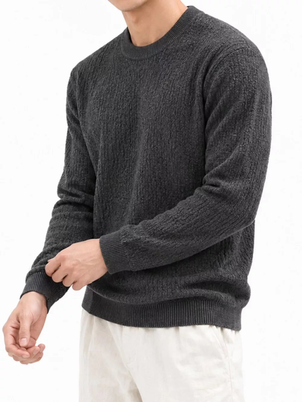 Men's Plus Size Textured Crew Neck Sweater, image 2