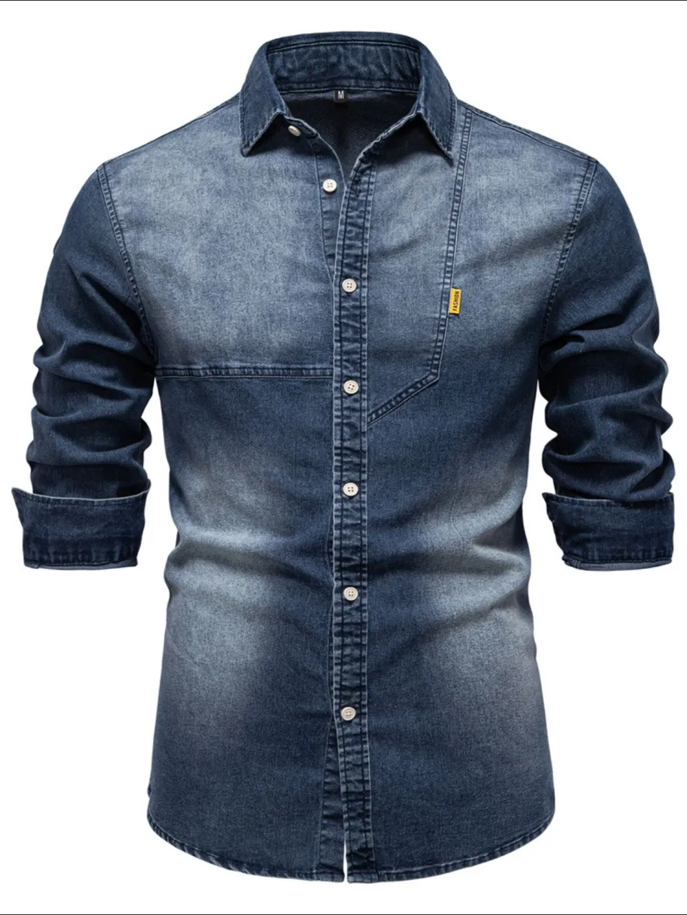 Men's Button Down Collared Neck Denim Shirt, image 6