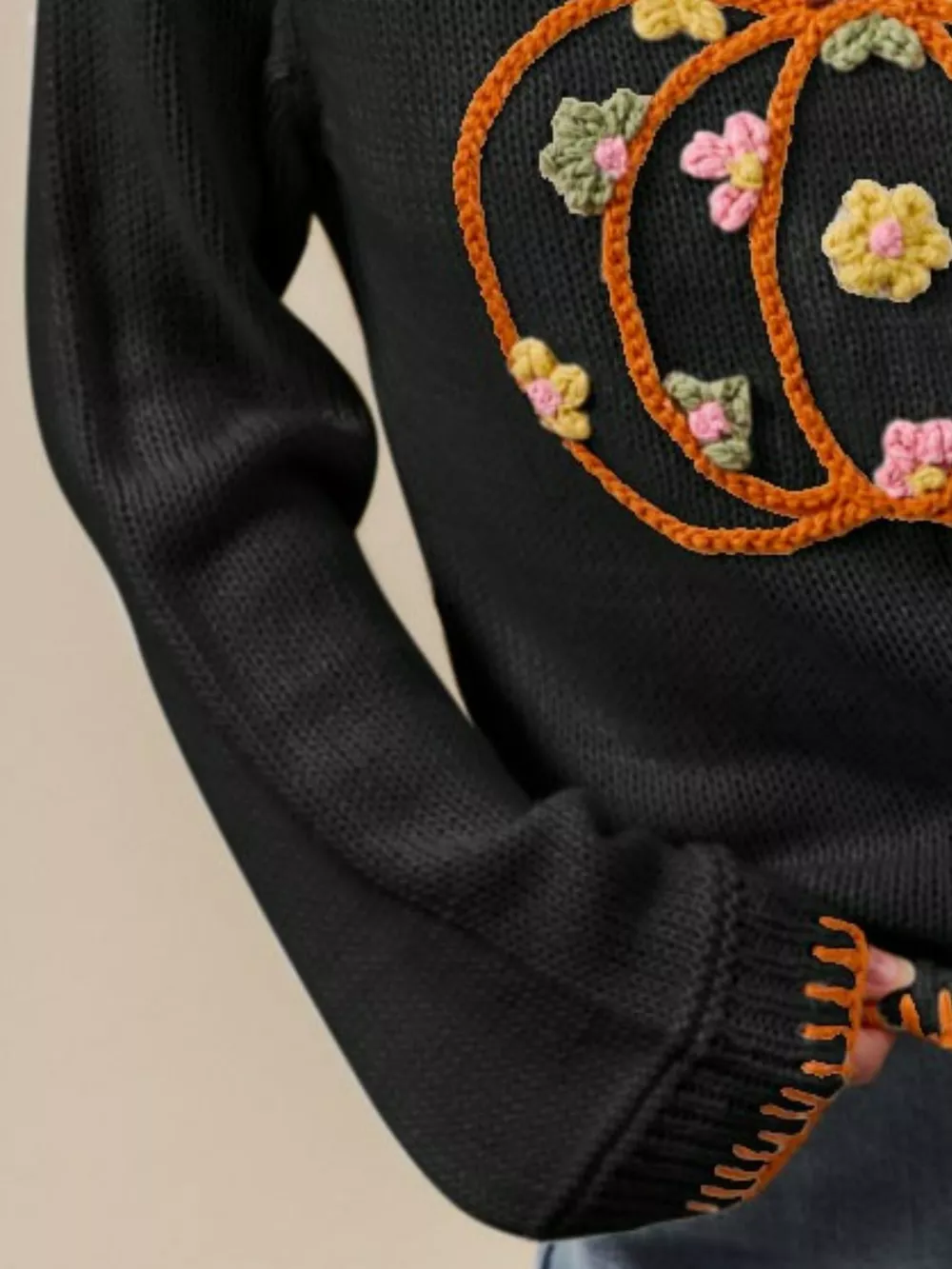 Pumpkin Floral Embroidered Thanksgiving Sweater, image 2