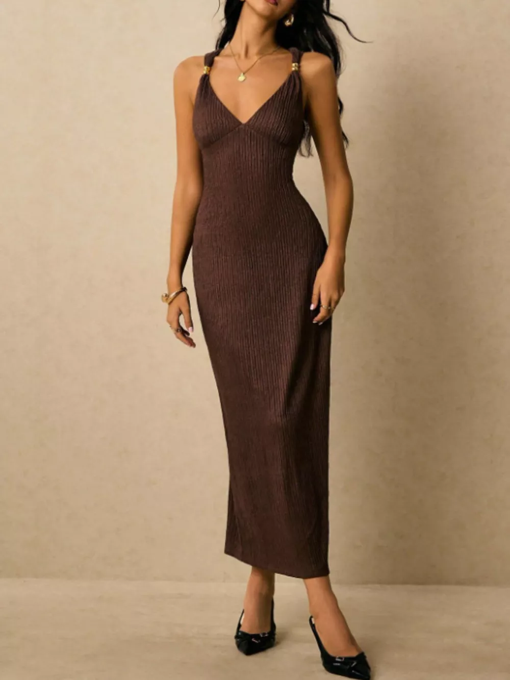 Sleeveless Ribbed Knit Midi Dress, image 7
