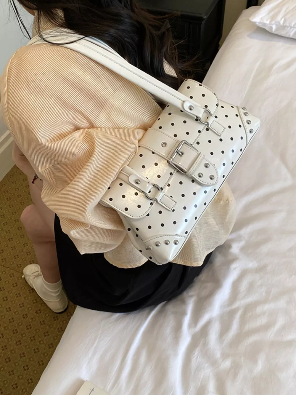 Polka Dot Studded Shoulder Bag, image 3