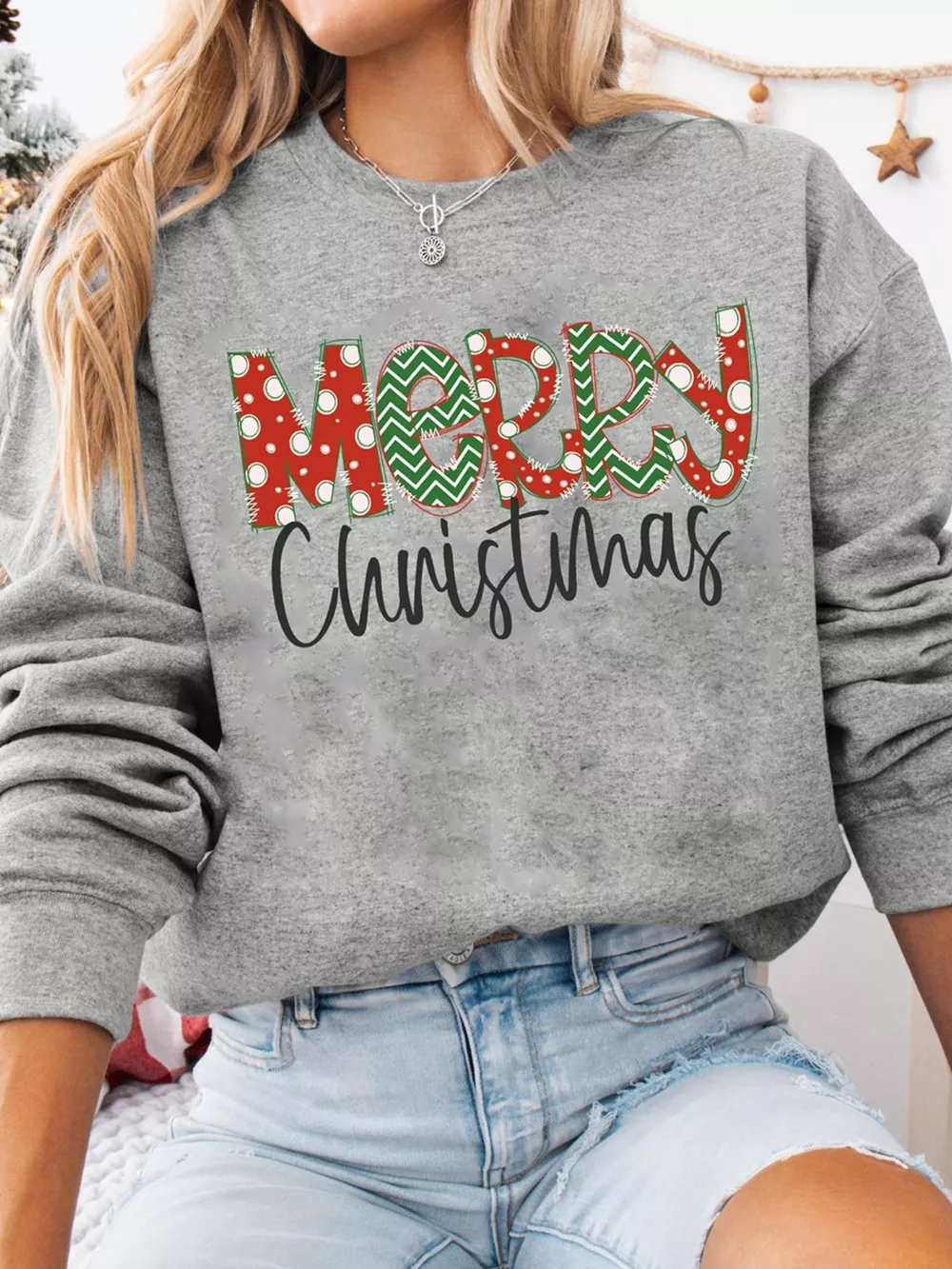 Merry Christmas Festive Letter Print Drop Shoulder Sweatshirt, image 2