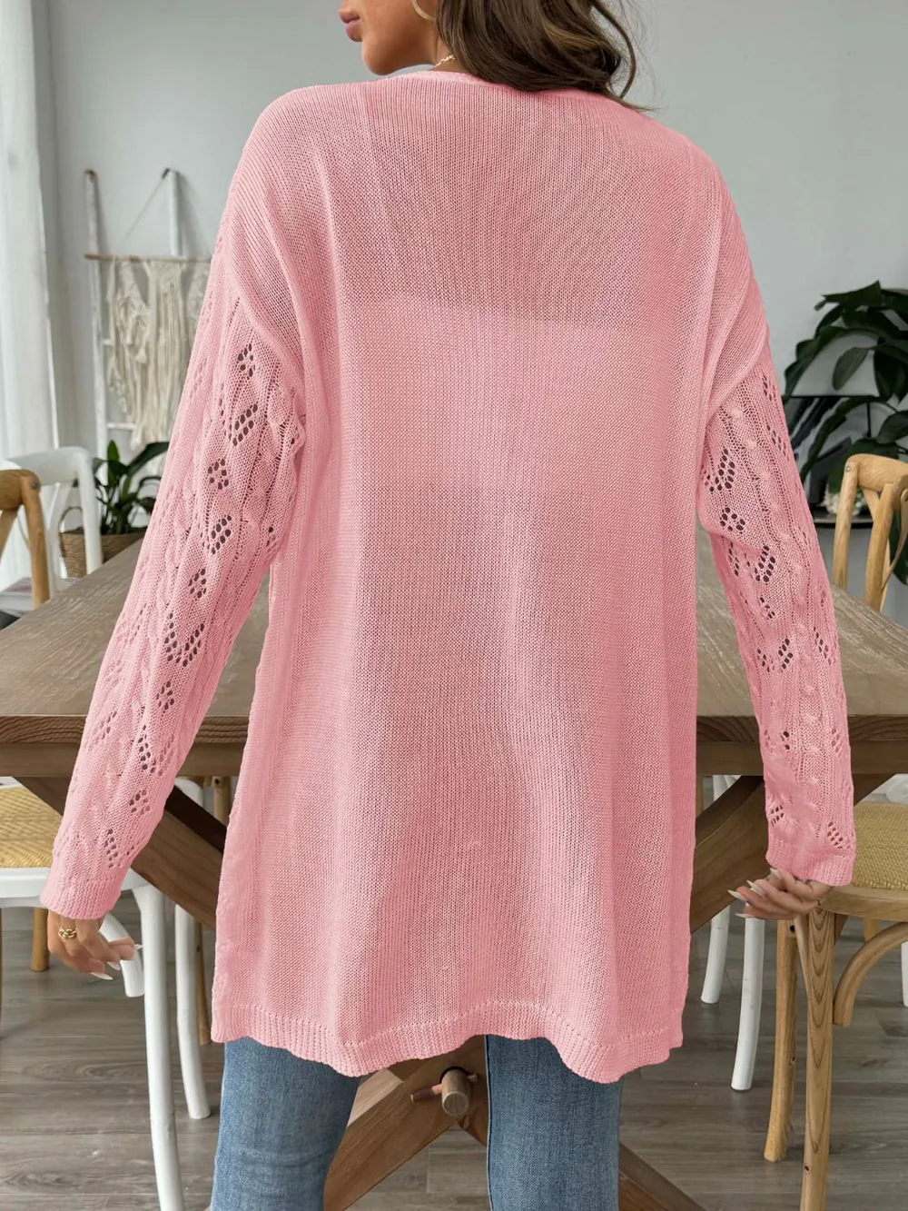 Openwork Open Front Long Sleeve Cardigan, image 8