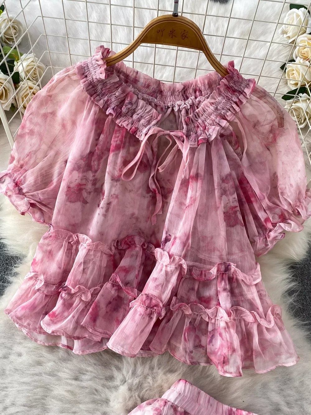 Floral Print Ruffle Hem Blouse and Skirt Set, image 8