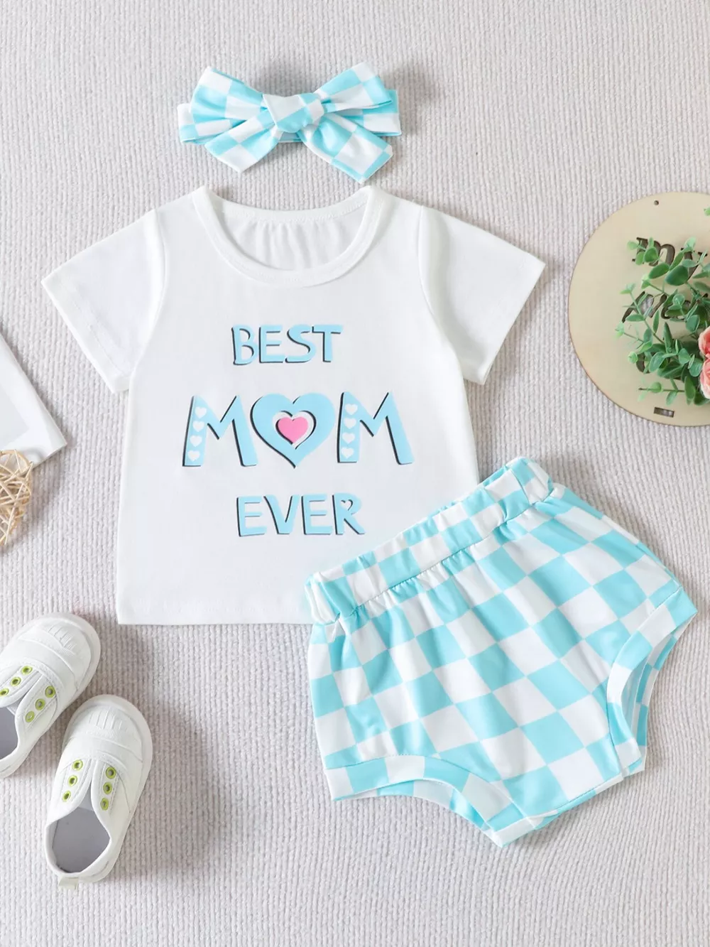 Children's Mama Graphic Tee and Leopard Shorts Set with Headband, image 13
