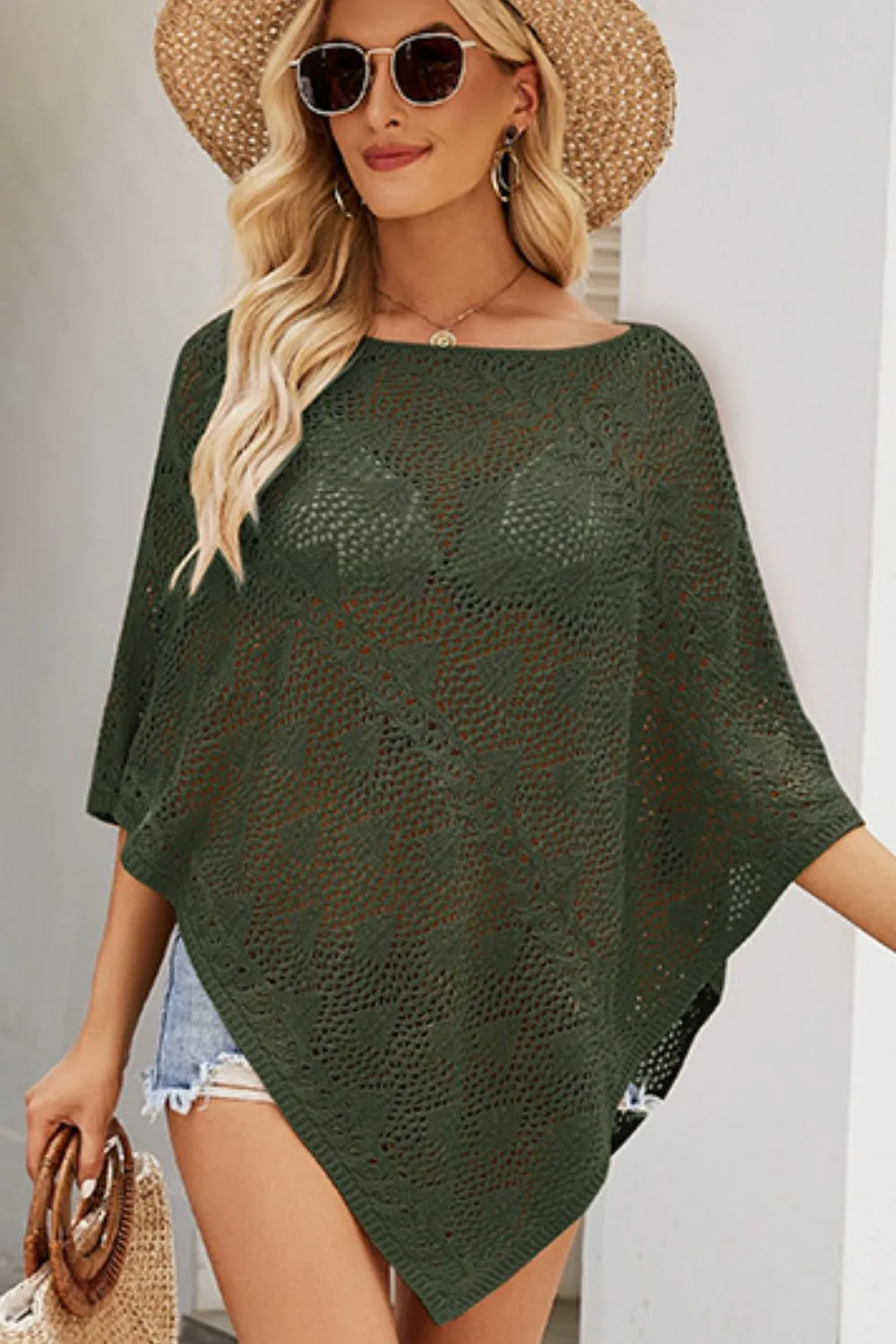 Openwork Boat Neck Shawl Cover Up, image 5