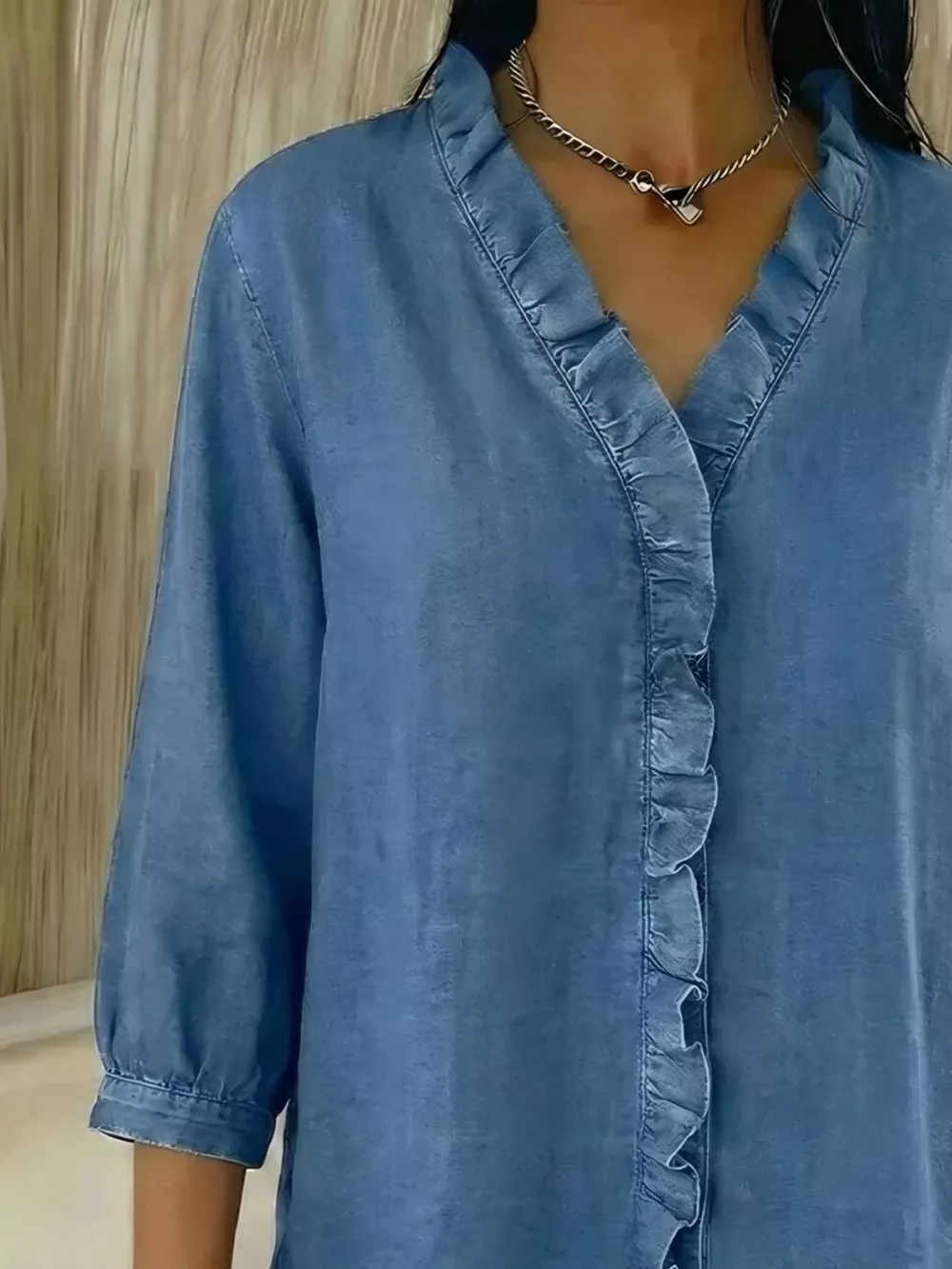 Full Size V-Neck Ruffled Button Down Shirt Plus Size, image 6