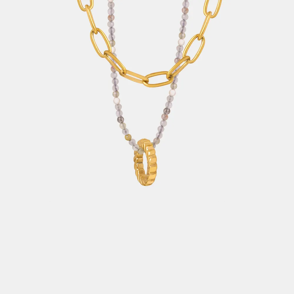 Beaded Double-Layered Titanium Steel Necklace, image 2