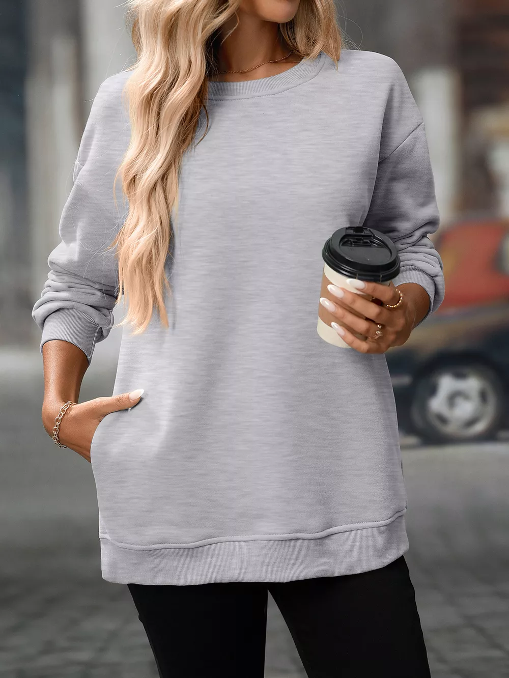 Casual Solid Color Long Sleeve Sweatshirt, image 6