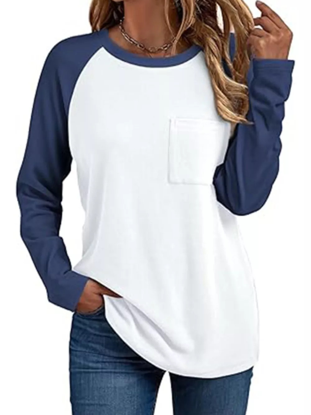 Round Neck Raglan Sleeve T-Shirt with Pocket, image 4