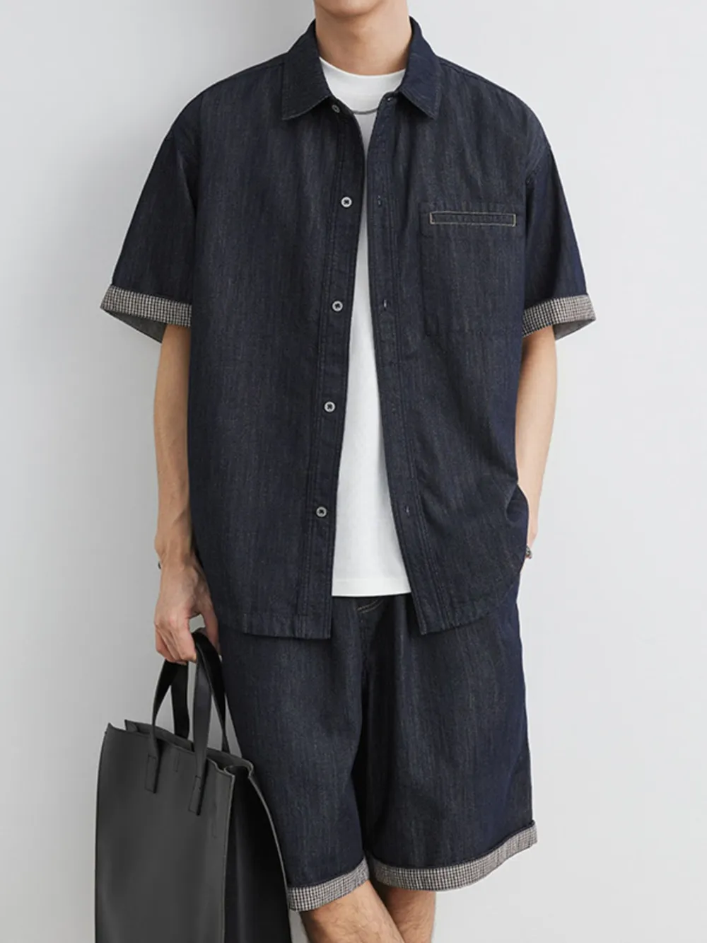 Men's Wash Short Sleeve Top and Shorts Denim Set, image 3