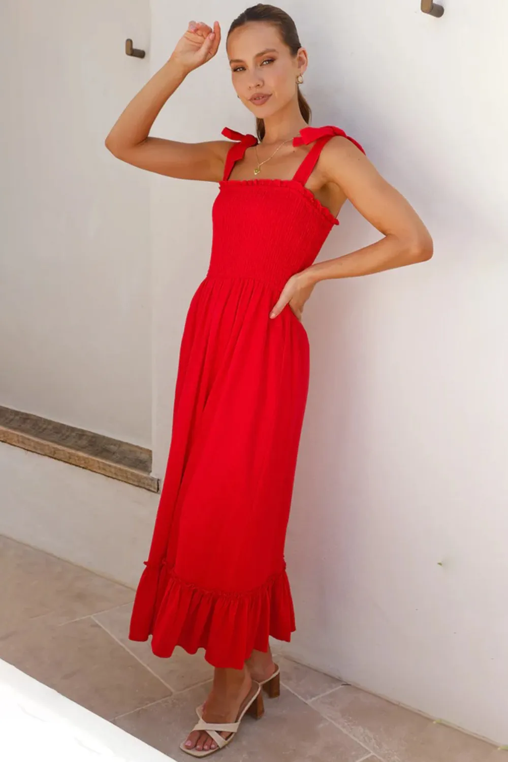 Ruffled Smocked Ruffle Hem Sleeveless Dress, image 7