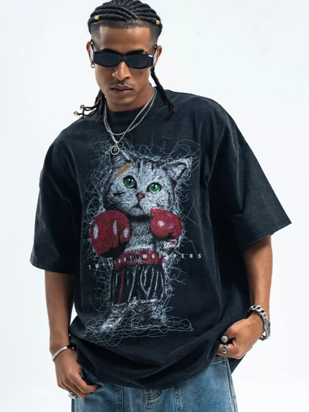 Men's Cat Graphic Vintage Wash T-Shirt, image 2