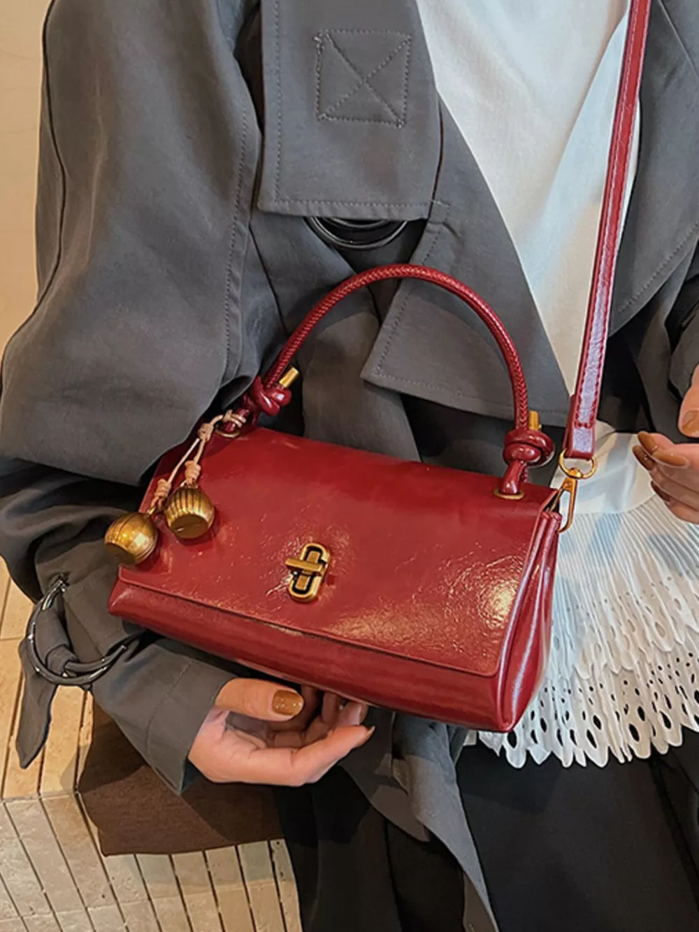 Chic PU Leather Crossbody Bag with Gold Accents, image 2