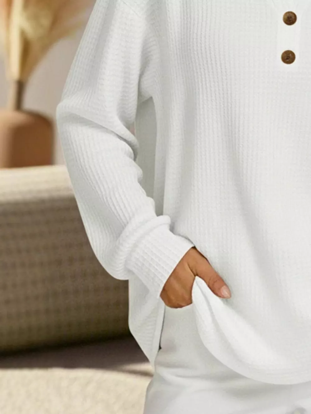 Full Size Textured Knit Decor Button Top Plus Size, image 8