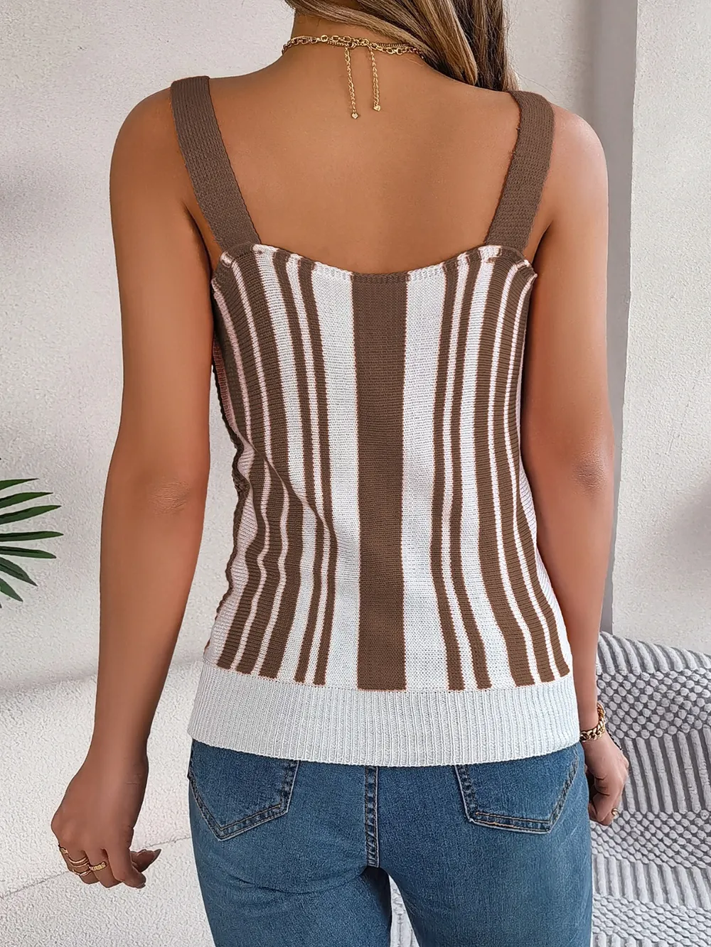 Openwork Striped V-Neck Tank, image 4