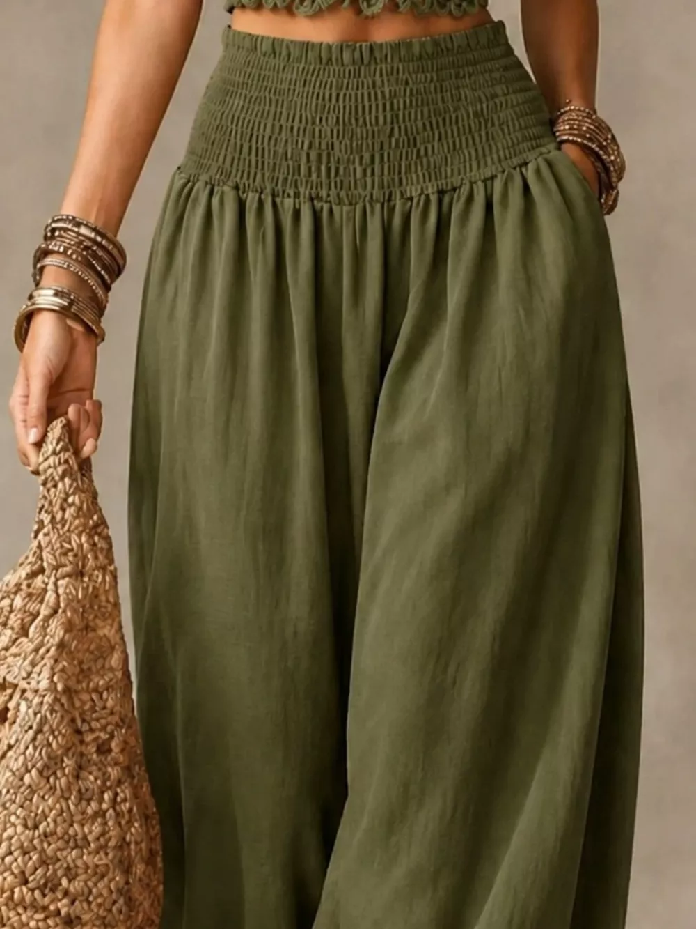 Full Size Smocked Harem Pants Plus Size, image 4