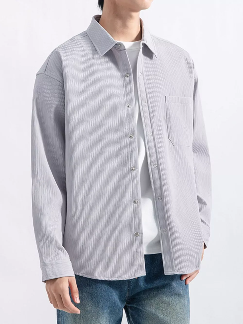 Men's Plus Size Casual Textured Button-Down Shirt, image 7