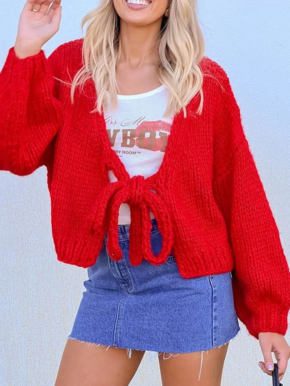 Tied Drop Shoulder Cardigan, image 5