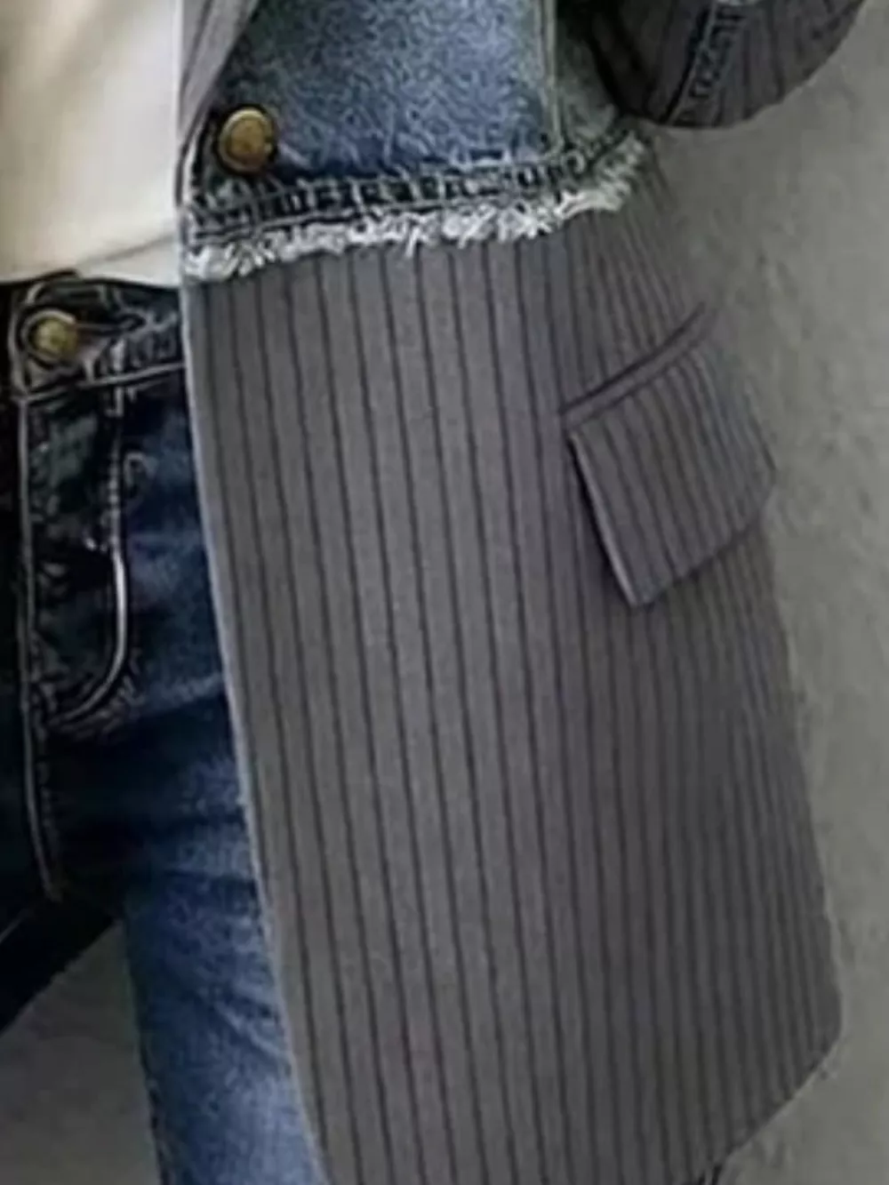 Full Size Patchwork Denim Ribbed Blazer Plus Size, image 12